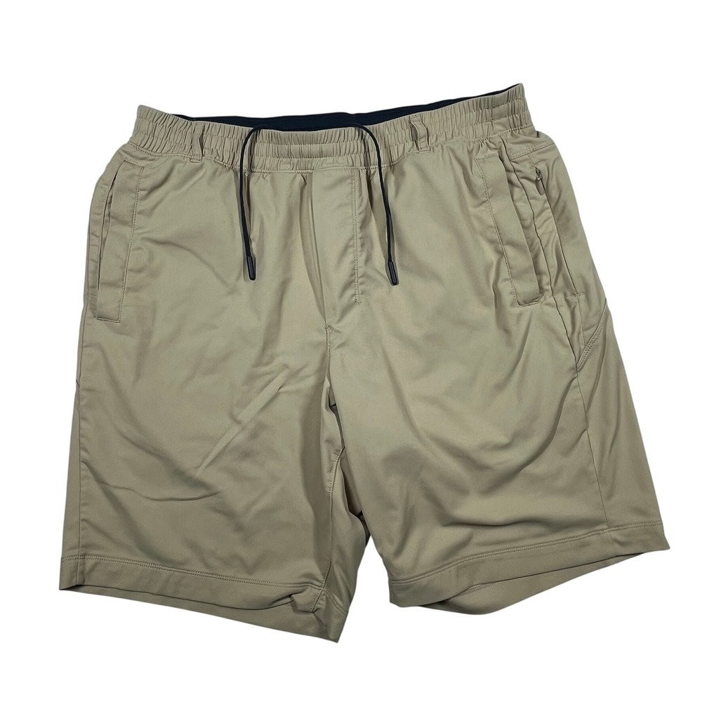 Birddogs Gym Shorts Men XL Long Tan Khaki Lined Stretch Athletic Performance